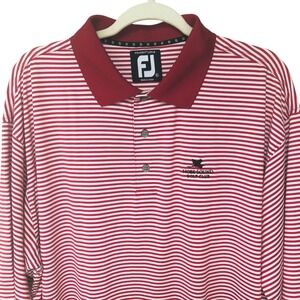 FJ FootJoy Mens Golf Shirt Red Stripe Logo Hobe Sound Fl‎ Performance Preppy -XL